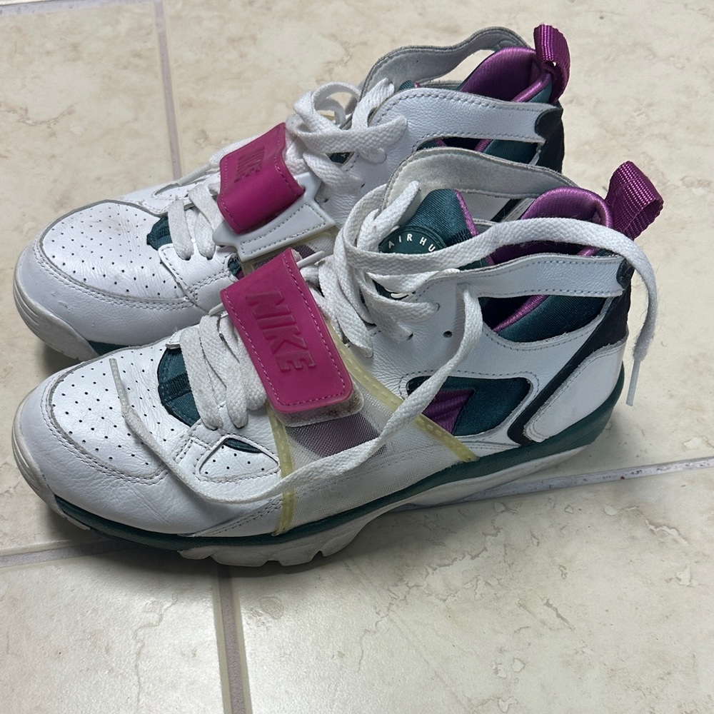 Nike White High-Top Sneakers with Pink and Teal Accents